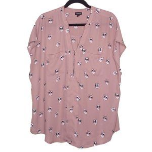 Torrid Cat Print Georgette Zip Front Blouse sz 1